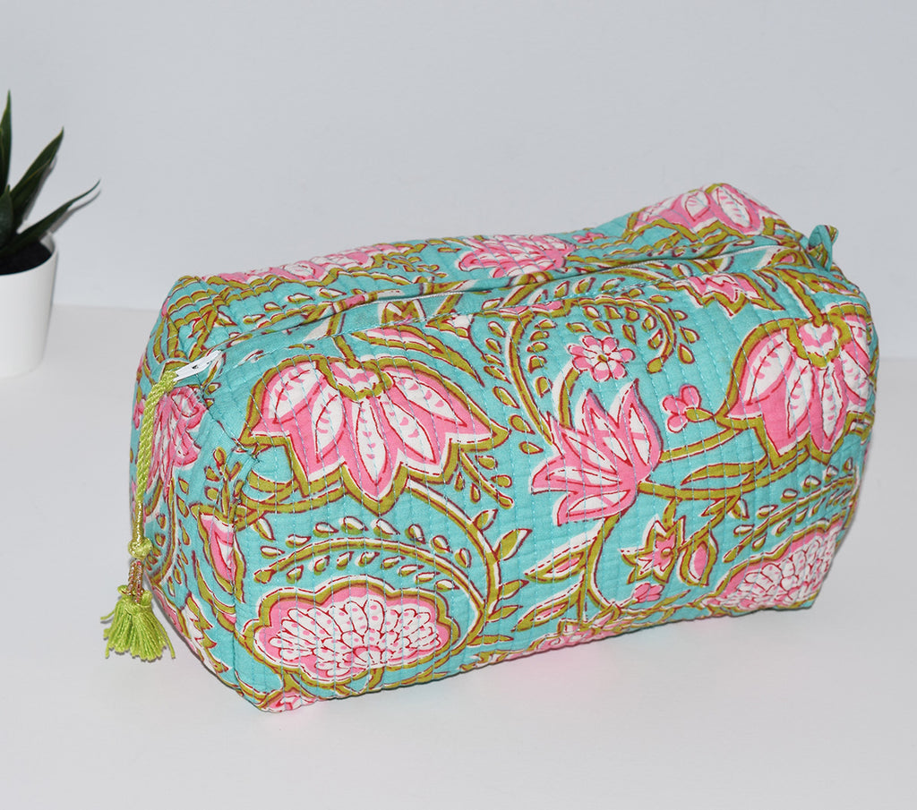 Turquoise Floral Waterproof Toiletry Bag