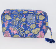 Blue Floral Crescent Waterproof Toiletry Bag