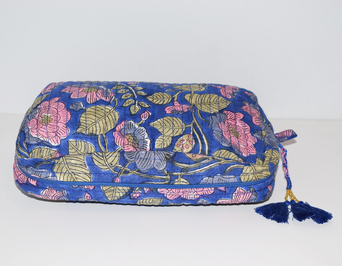 Blue Floral Crescent Waterproof Toiletry Bag