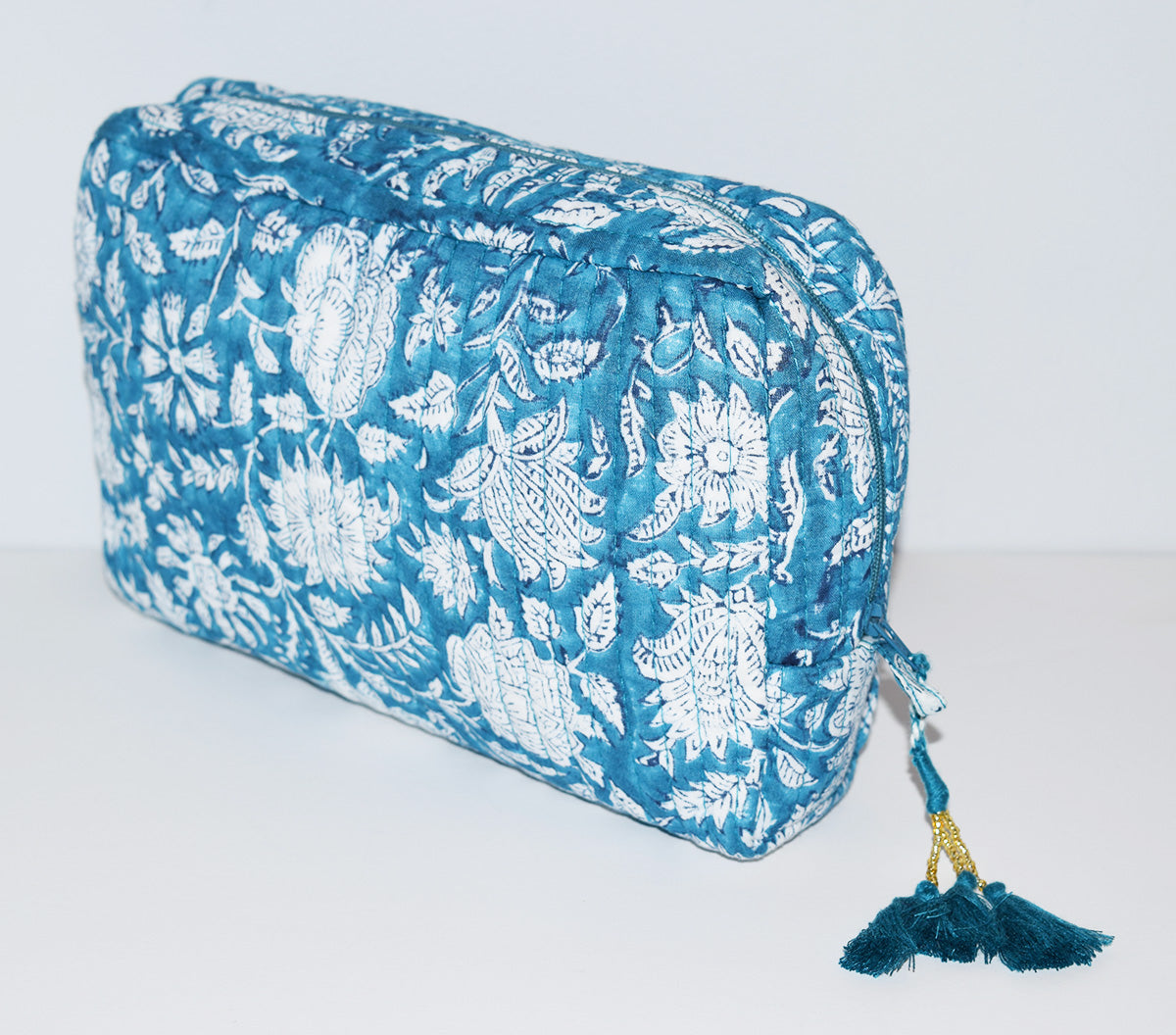 Teal Floral Crescent Waterproof Toiletry Bag