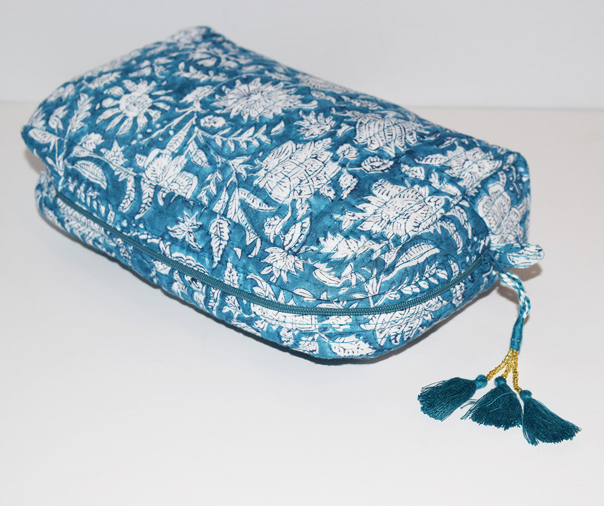 Teal Floral Crescent Waterproof Toiletry Bag
