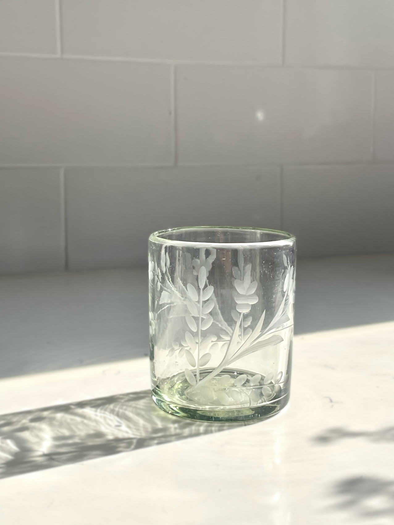 Clear Etched Floral Tumbler
