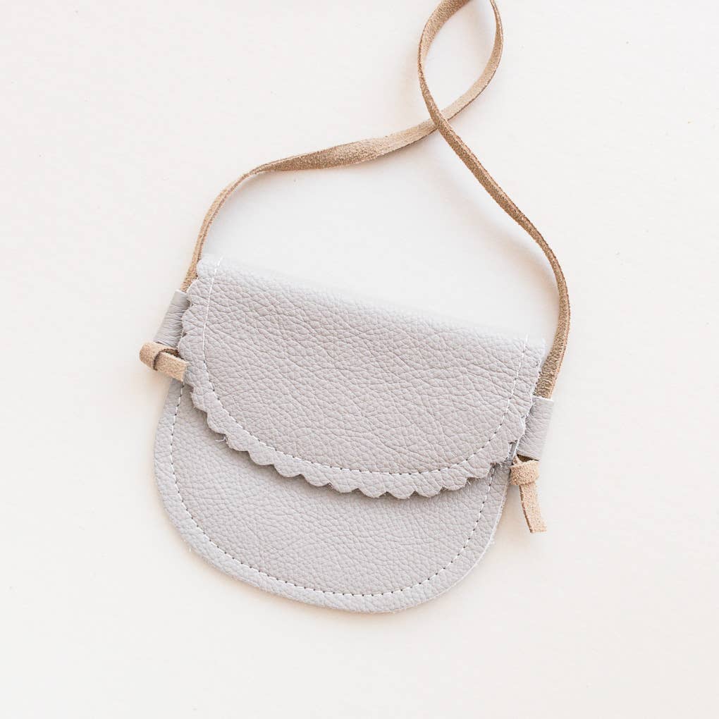 Light Gray Little Girl Scalloped Leather Purse