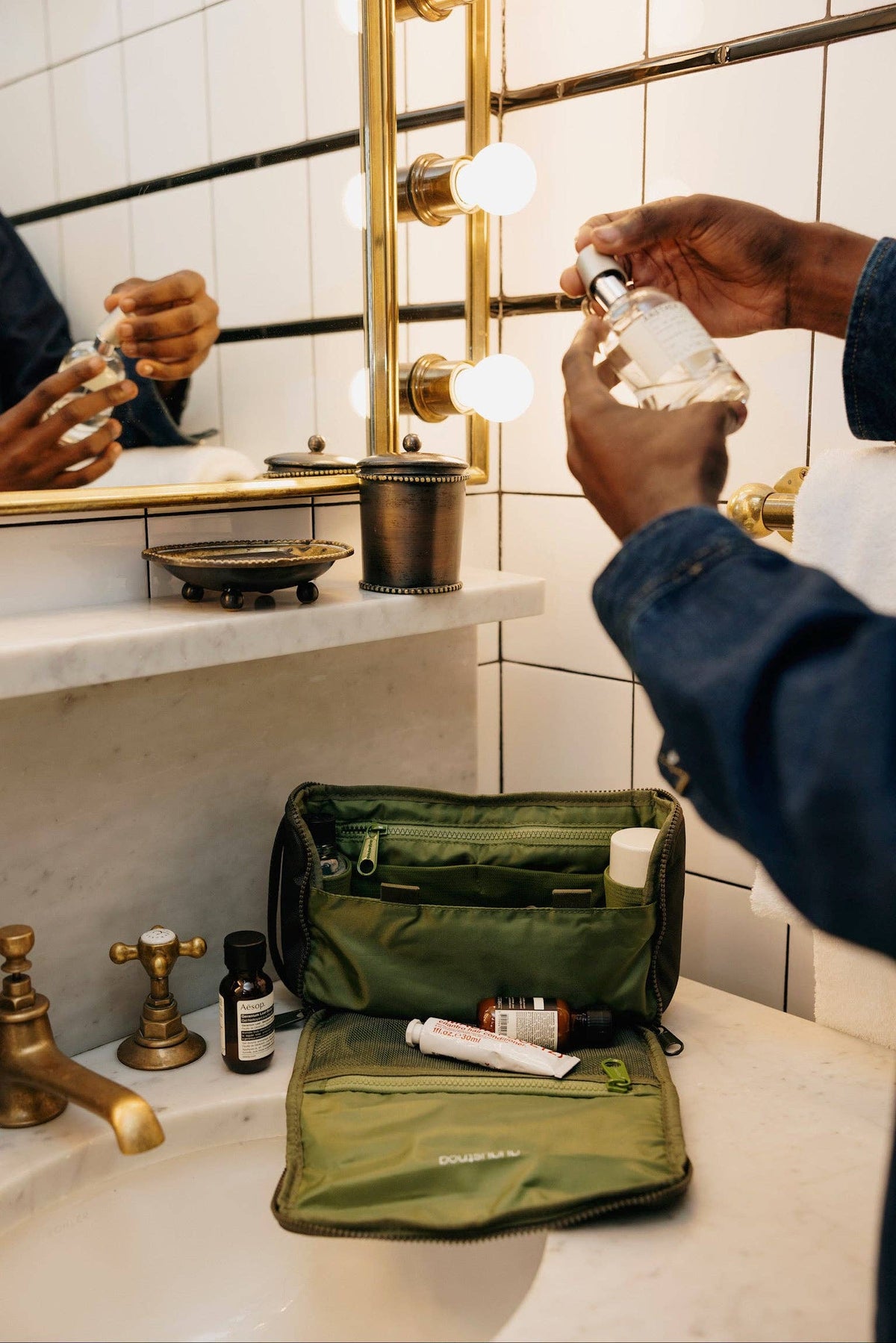 Olive Green Recycled Travel Toiletry Bag