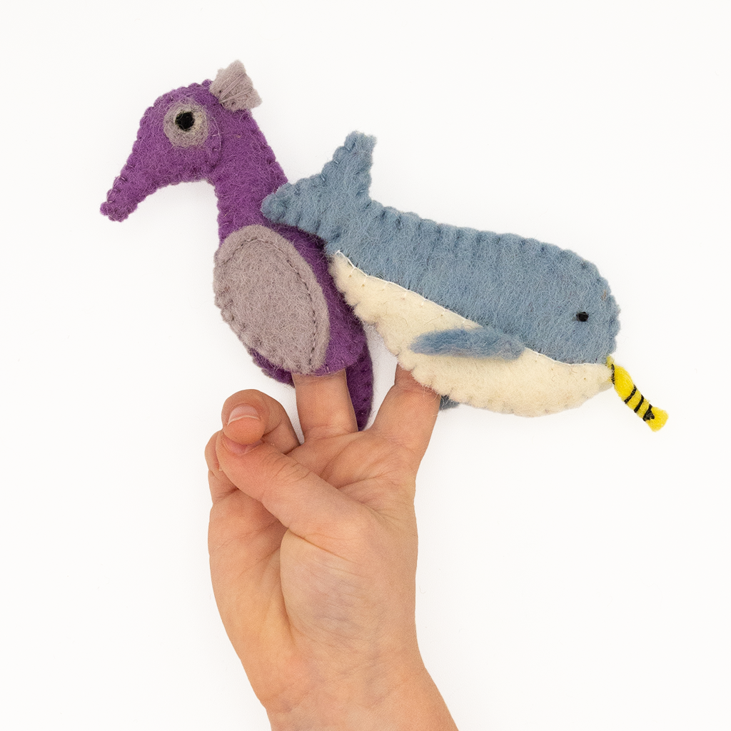Narwhal and Seahorse Finger Puppets
