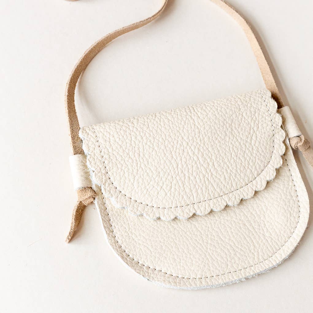 Cream Little Girl Scalloped Leather Purse
