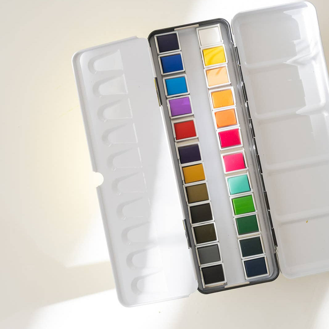 Watercolor Paint 24 Color Palette with Water Brush