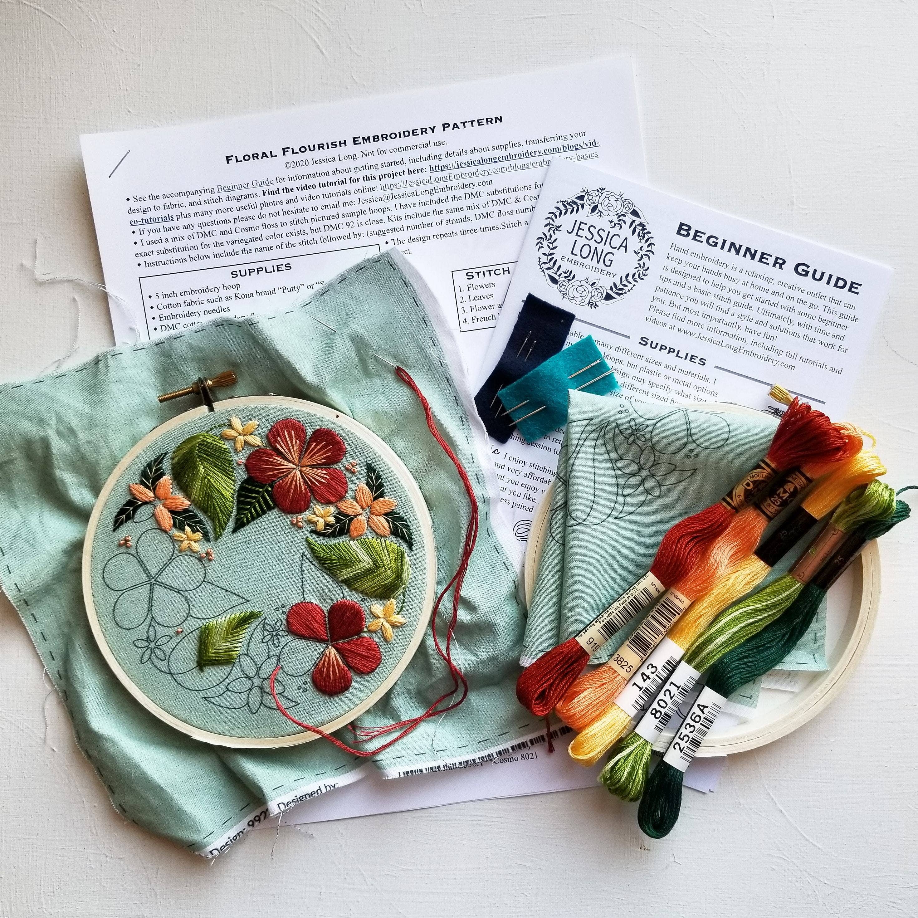 Green Floral Beginner Embroidery Kit