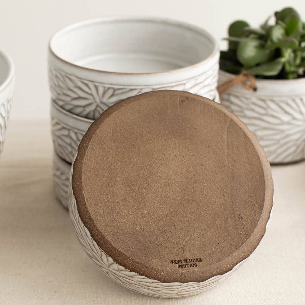 Carved Straight Sided Stoneware Bowl