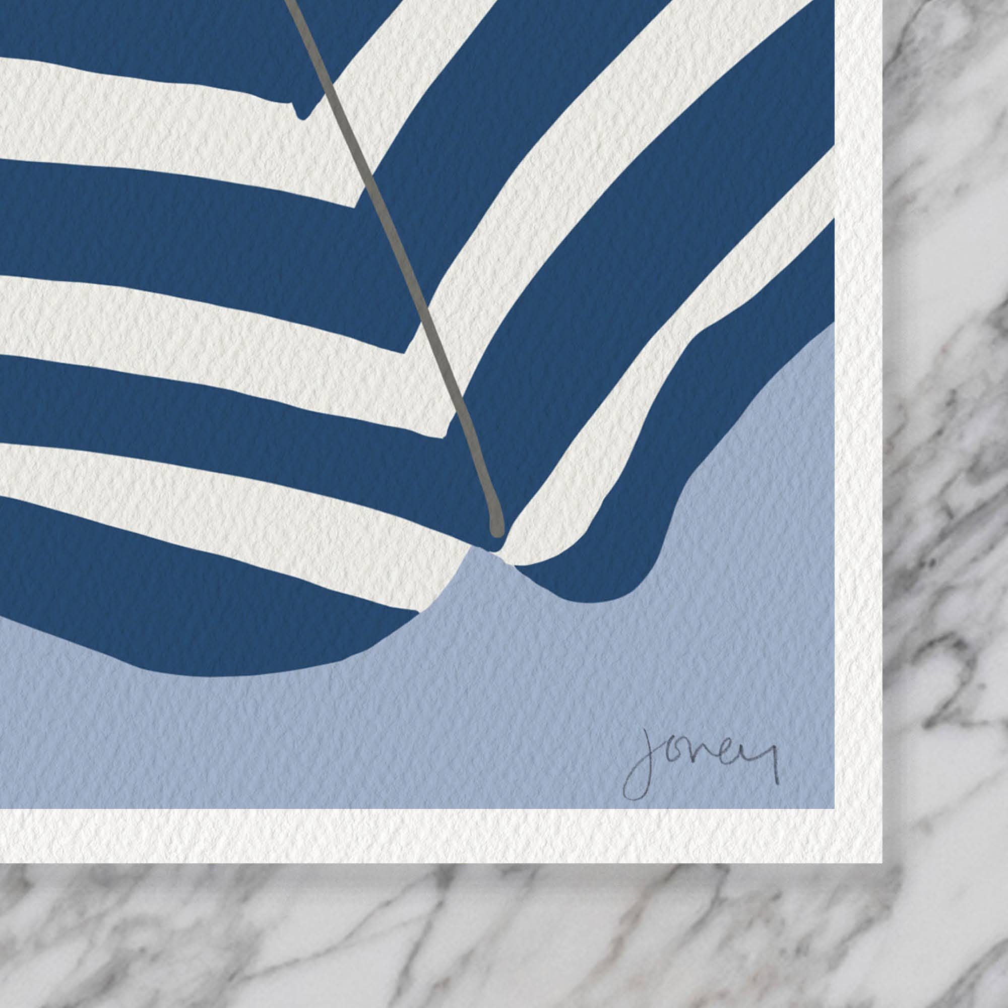Navy Striped Umbrella Art Print 8"x10"