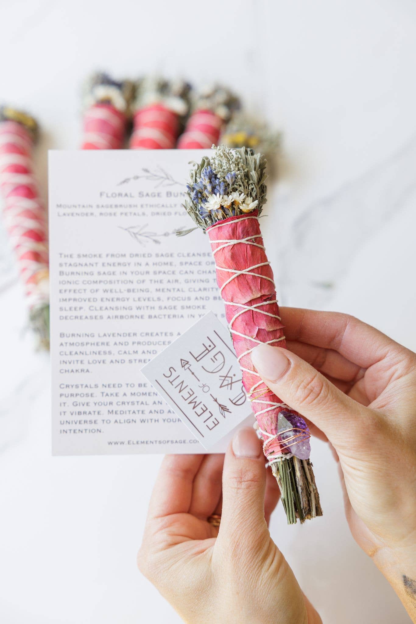 Floral Sage Smudge Bundle with Crystal - large