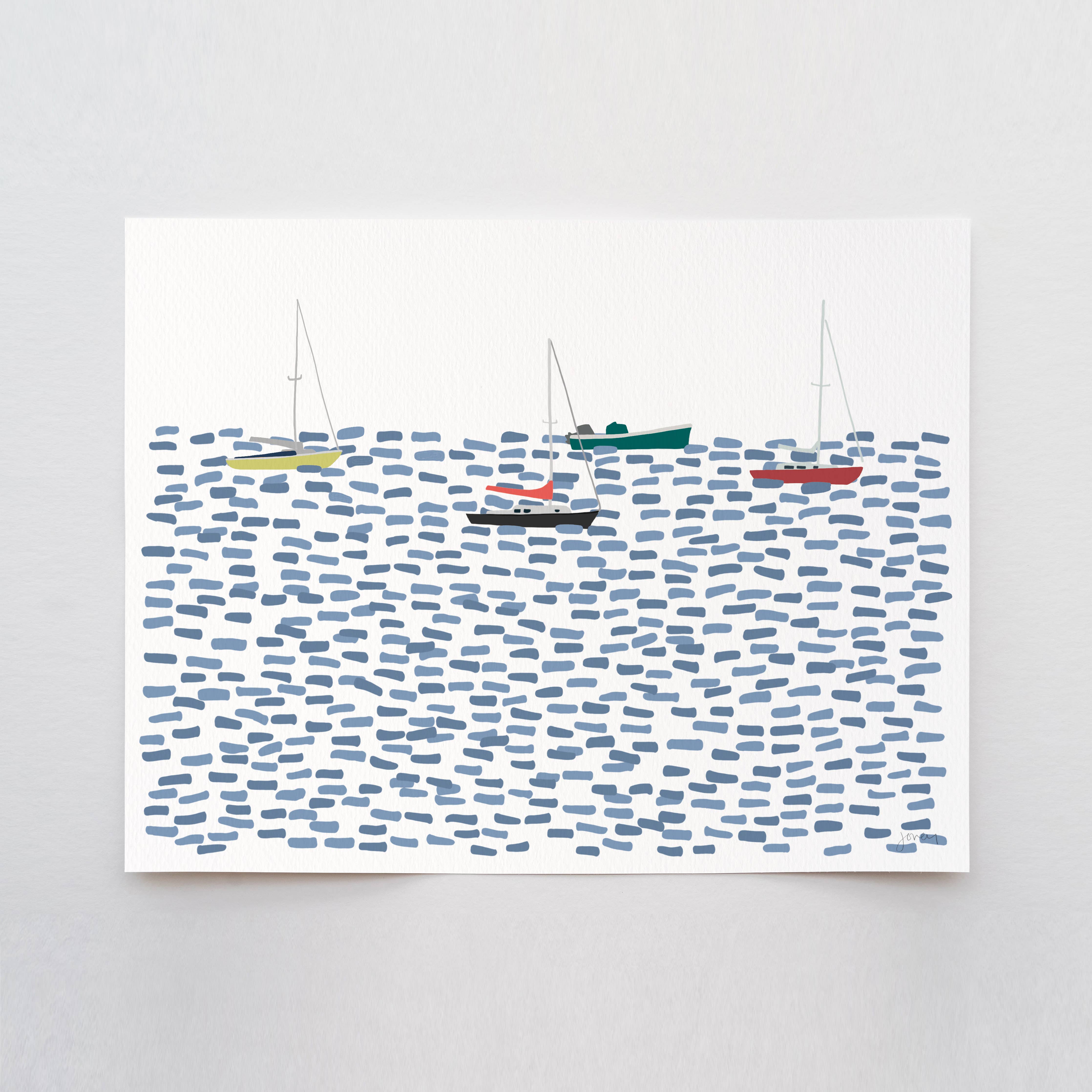 Moored Sail Boats Art Print 8"x10"
