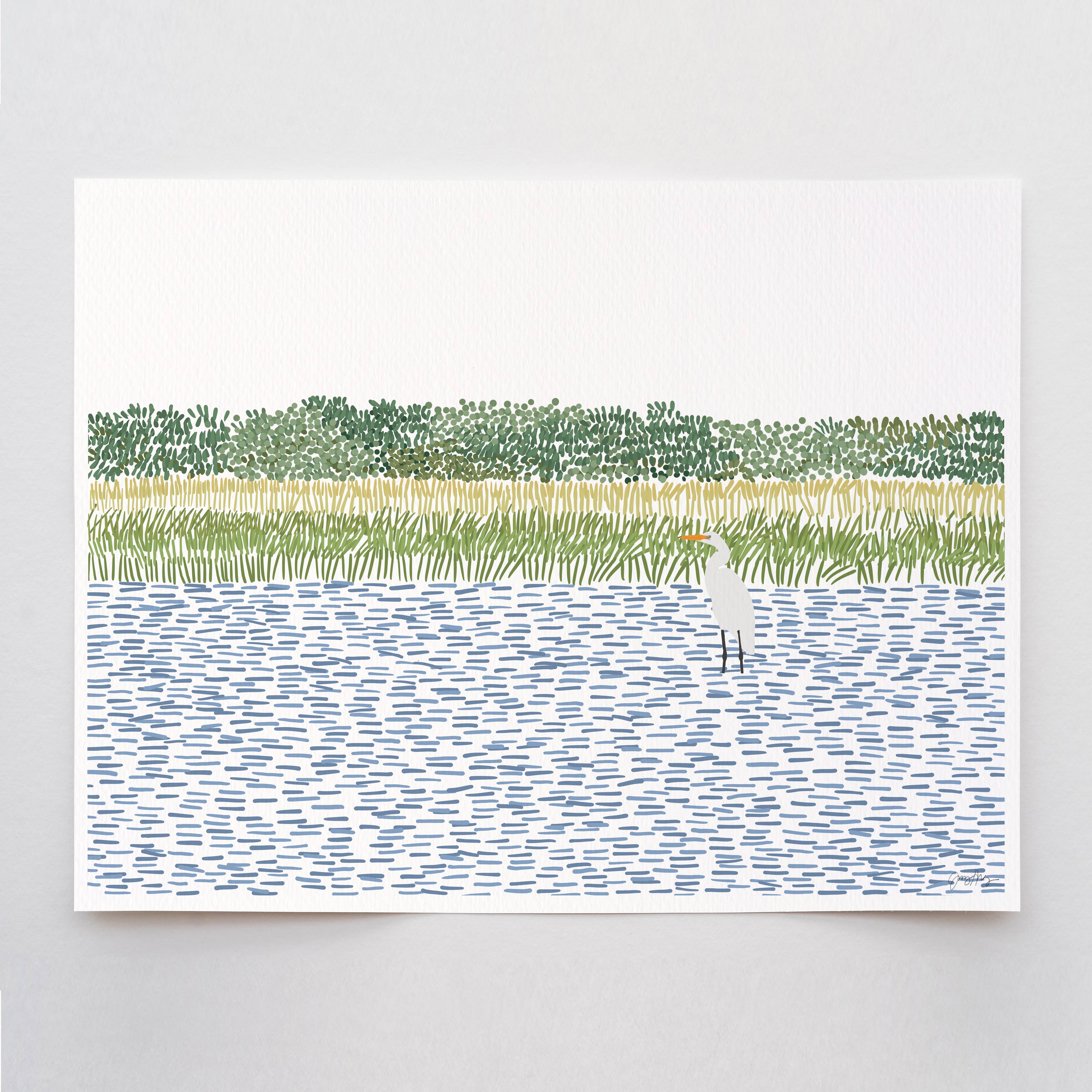Egret in Wetlands Art Print 8"x10"